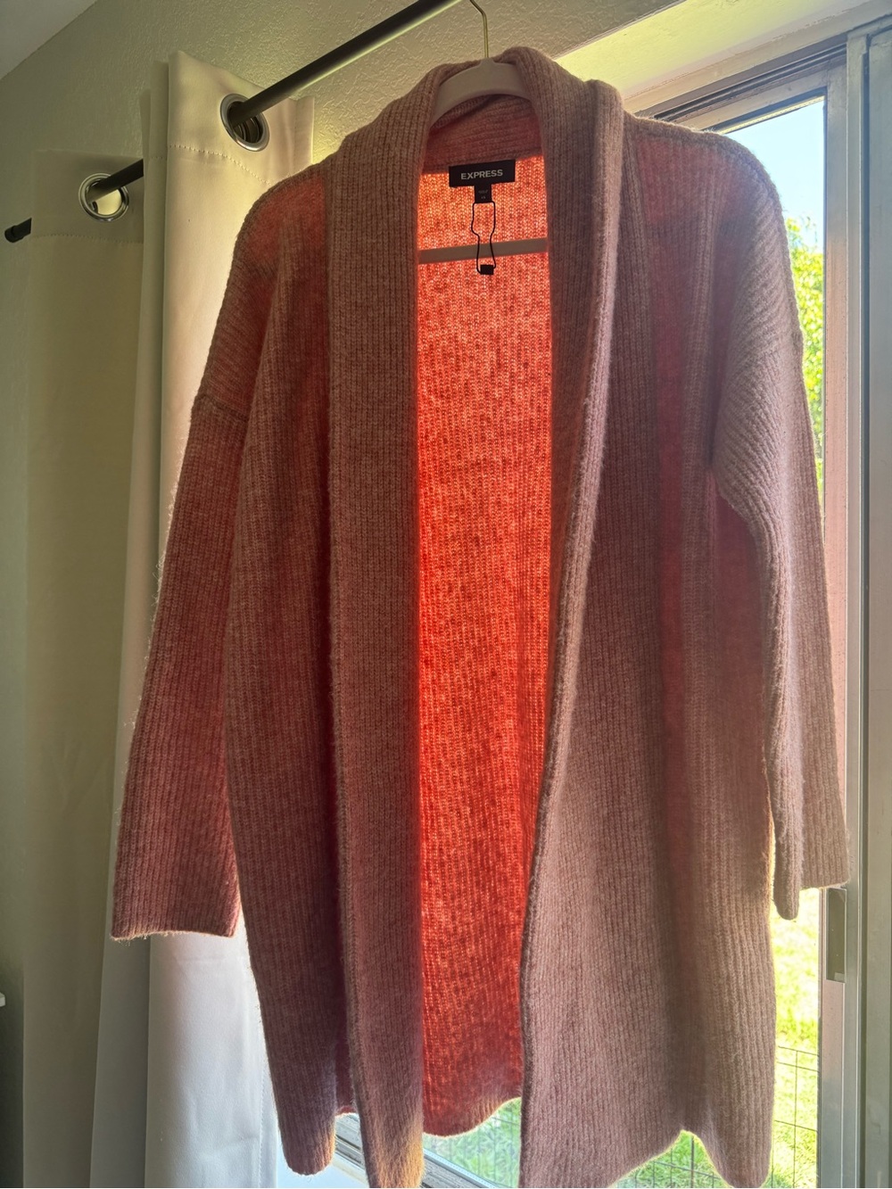 Express Open-Front Cozy Ribbed Cardigan in Dusty Pink